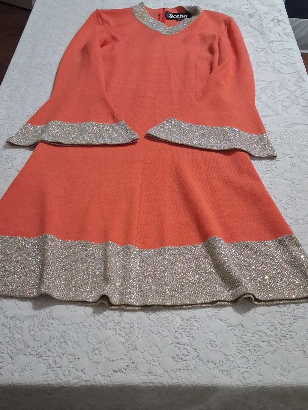 Orange V-Neck Rhinestone Knit - Picture 6 of 8